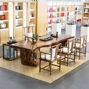 定制原木大板桌实木茶桌椅，组合自然边大班台，简约现代中式茶几整板