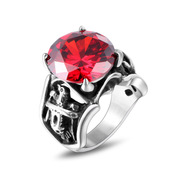 欧美跨境货源复古霸气红宝石戒指情侣钛钢，指环生日礼物饰品sa649