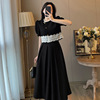 套装女夏款裙子法式复古赫本气质黑色连衣裙高级感收腰显瘦两件套