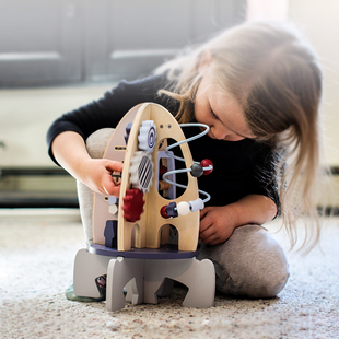 EverEarth火箭绕珠串珠儿童玩具木制宝宝益智玩具航天模型1岁2岁