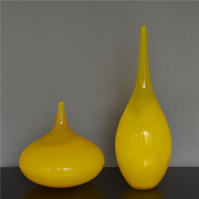 黄色手工玻璃花瓶，美式欧式家居装饰工艺品，摆件大号花器花瓶