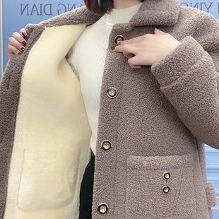 羊羔毛外套(毛外套)女秋冬装加厚加绒皮毛，一体妈妈装中长款颗粒绒大衣