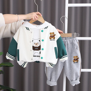 韩国男童春秋卫衣套装，2024洋气宝宝春季三件套儿童休闲外套潮