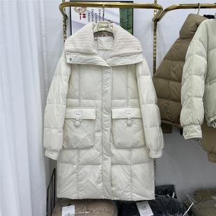 米白色中长羽绒服女2023冬季韩版时尚白鸭绒(白鸭绒)加厚保暖外套