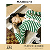 maxrieny复古军旅风毛衫，冬季绿白撞色条纹针织衫