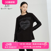 xg雪歌黑色T恤女长袖2023冬季套头休闲上衣XI401014A390