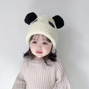 宝宝帽子冬季女童卡通套头帽，可爱小男孩毛绒帽(毛，绒帽)保暖熊猫儿童护耳帽
