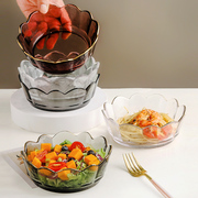 沙拉碗玻璃高颜值水果盘蔬菜透明轻奢金边单个家用碗盘餐具甜品碗