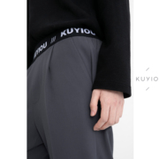 kuyiou定织logo织带，松紧腰单褶宽松垂顺舒适休闲长裤男k06