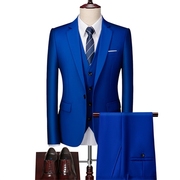 新郎西服套装2023春季蓝色纯色，修身结婚礼服男士，西装三件套伴郎服