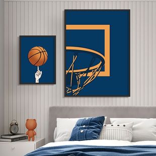 现代简约儿童房挂画男孩卧室，床头装饰画体育馆，运动篮球组合有框画