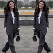 网红时尚西服套装女2023春季韩版宽松显瘦西服+垂感西裤