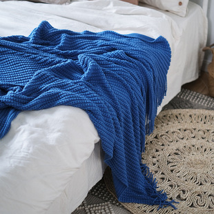 北欧风宝蓝色休闲毯单人沙发盖毯沙发，装饰毯空调毯披肩毯搭毯搭巾