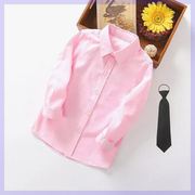 男童衬衫长袖春秋装，纯色衬衣中大童女粉色，上衣幼儿演出粉红色衬衫