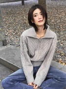 灰色麻花毛衣外套女加厚冬季2023年设计感小众慵懒风针织开衫