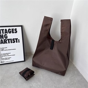 咖色纯色简约小号可折叠便携购物袋环保袋大容量饭盒袋便当包