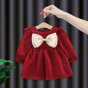1-3岁女童洋气连衣裙春秋款，2宝宝夏季红色，公主裙婴儿周岁礼服裙子
