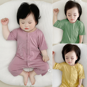 婴儿连体衣夏装薄款中袖九分裤，无骨爬服哈衣婴幼儿宝宝睡衣空调服