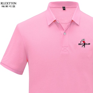 夏季男士短袖T恤翻领POLO衫粉红色休闲半袖高尔夫球上衣薄款透气T