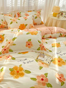小清新床上用品纯棉被套床单四件套，简约小碎花全棉，斜纹套件田园风