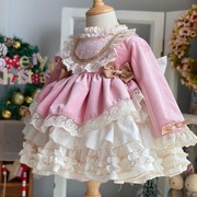 洛丽塔女童公主裙，冬季时髦加绒连衣裙丝绒生日，裙儿童蛋糕裙