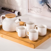 日式陶瓷白色创意波浪纹茶具套家用喝茶花茶功夫茶水壶茶杯1壶4杯