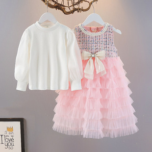 2024春季韩国儿童装princess女童公主甜美粉色小香套装连衣裙