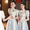 中式伴娘服2023冬季大码胖mm缎面姐妹裙伴娘团礼服女小众高级