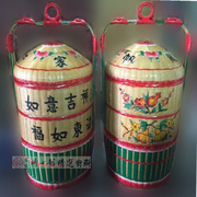 潮州传统特色手工艺品摆件彩绘三层，大春盛竹篮竹编，喜庆结婚花篮子