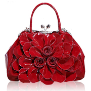 2024女包欧美时尚水钻包漆皮定型包包OL通勤花朵包新娘手提包
