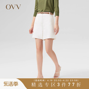 OVV春夏女装白色小牛皮腰带款高腰牛仔短裤