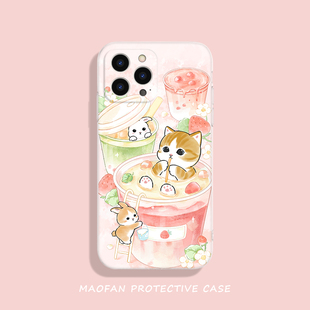 猫饭原创猫咪苹果15手机壳13适用iphone14promax可爱12日系11华为mate60pro全包plus粉色xr小猫40卡通50