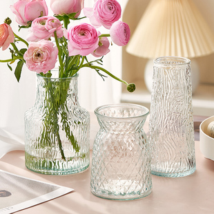 三件套ins风玻璃花瓶，透明水养玫瑰富贵竹，客厅餐桌插花瓶摆件
