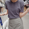 紫色短袖T恤女夏季2024chic港味ins超火宽松针织白色纯棉上衣