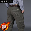 大品牌jeep吉普男裤子冬季加绒休闲裤男直筒宽松大码多口袋工装裤