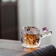 水晶玻璃品茗杯小鸟侧把杯耐热茶杯主人杯手工锤纹透明家用茶杯