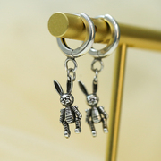 日韩机械兔耳圈s925纯银小兔子，耳环泰银小动物，可爱个性耳坠银饰品