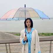 创意日系风森系网红透明雨伞，小清新高颜值彩虹，广告伞少女长柄伞