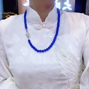 天然土耳其蓝玉髓圆珠，原创项链玛瑙绿色水晶毛衣，链转运女款新中式