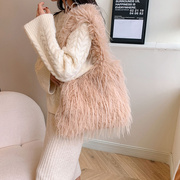 韩国小众个性长毛毛包包女秋冬大容量单肩腋下包时尚流苏托特包潮