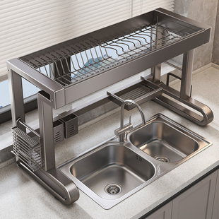 帅仕灰厨房水槽置物架水池洗碗碟台面碗盘收纳多功能碗架沥水架