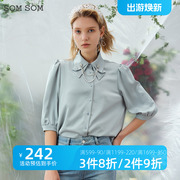 SOMSOM/索玛时尚减龄优雅七分袖衬衫垂感别致项链雪纺衬衣女21153