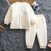 秋冬季婴儿童纯棉保暖加厚夹棉内衣套装宝宝加棉内衣套装夹棉衣服