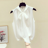 法式蝴蝶结系带白色无袖雪纺衬衫女士2024夏季设计感小众背心上衣