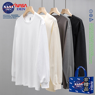 NASA联名280g重磅长袖t恤秋冬纯棉纯色白色内搭打底衫卫衣男外套