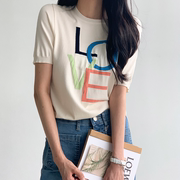 创意艺术感t恤韩国2022夏装彩色love，字母短袖针织衫