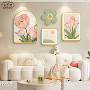 奶油风客厅装饰画现代简约沙发，背景墙挂画2024组合高级感壁画