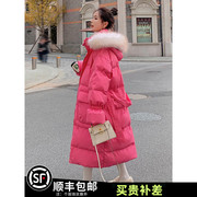 高级感超好看玫红色羽绒棉服，女2023长款棉衣棉袄冬季加厚外套