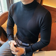 半高领毛衣男秋冬季修身潮流长袖针织打底衫高级感百搭纯色毛线衣