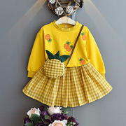 菠萝卫衣格子短裙套装6女童20235春秋款4时髦3长袖两件套7岁